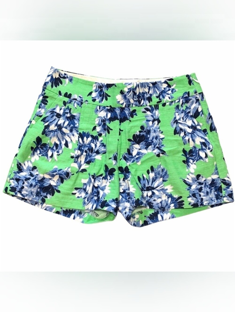 J. Crew Green /Navy Cotton Linen Floral Print Women's Shorts Size 4 New